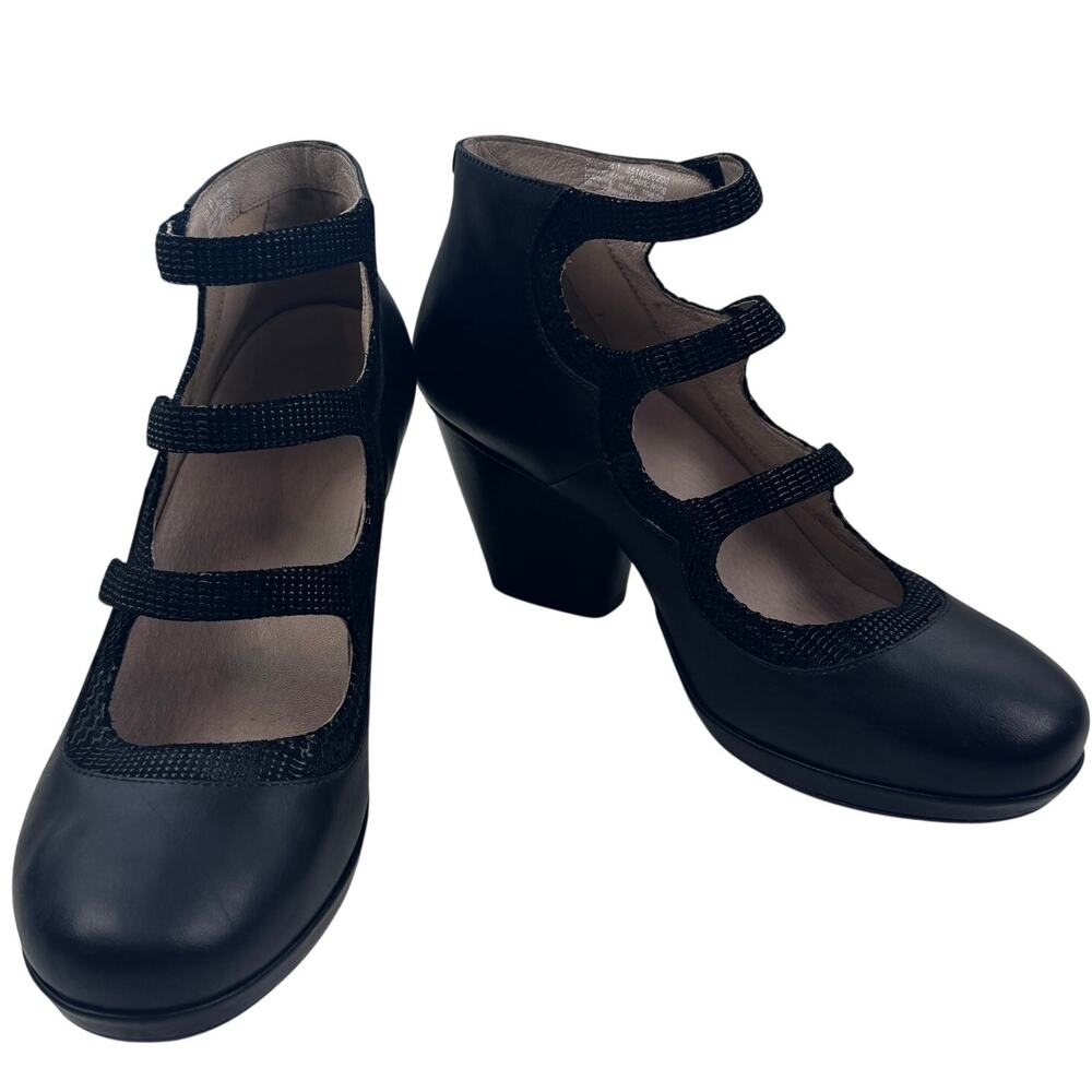 Dansko Marlene Black Stacked Ortho Comfort Strapped Heels Women's 41/10.5-11